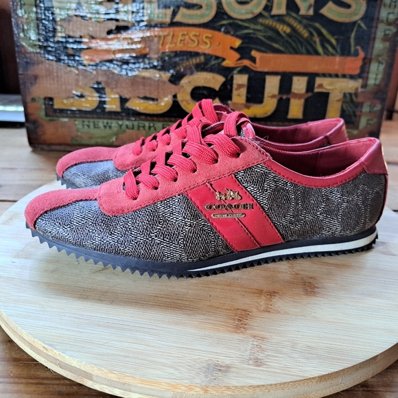 Coach Ivy Sneakers, Women Size 5.5, Red Signature Logo, Saffiano, Monogram Shoes - Picture 1 of 13
